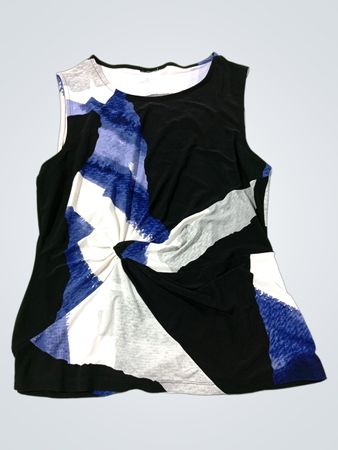 Ärmelloses Top mit abstraktem Druck und Knoten-Detail