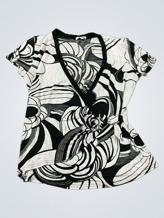 YONKO Damen Schwarzes und Weißes Blumenmuster Wickeloberteil