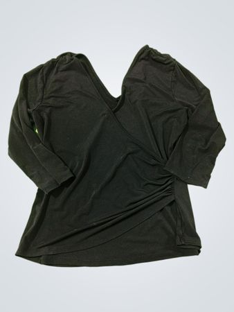 Schwarzes gerafftes V-Ausschnitt-Oberteil