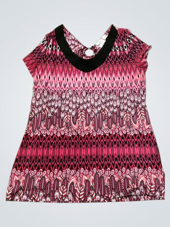 CATO Damen Tunika-Oberteil mit V-Ausschnitt und rosa Feder-Muster