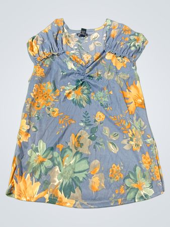 UNTTI Blue Floral Print V-Neck Top
