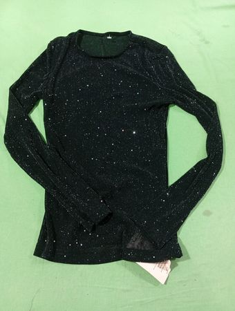 Schwarzes glitzerndes Langarm-Oberteil