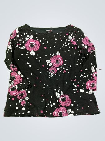 Style & Co. Langärmliges Oberteil mit schwarzer Rose und Polka-Dot-Muster
