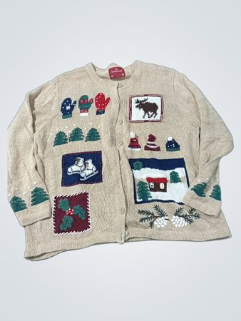 HolidayLodge Damen Beige Weihnachtsstrickjacke Cardigan