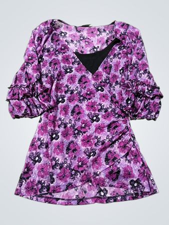 Style & Co Purple Floral gerafftes Ärmelkleid