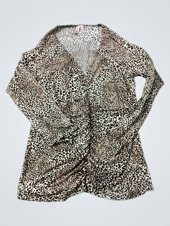 Susan Lawrence Oberteil mit Leopardenmuster, gerafftem V-Ausschnitt und langen Ärmeln