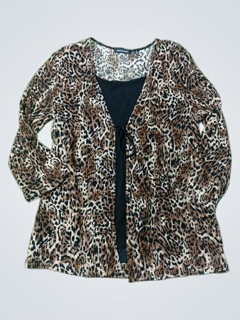 NOTATIONS Damen-Strickjacke mit Leopardenmuster und schwarzem Top