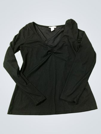 H&M schwarzes, langärmeliges Rüschentop