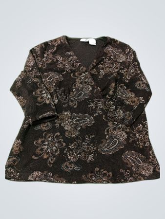 east 5th Women's 1X Brown Paisley Print Wrap Top