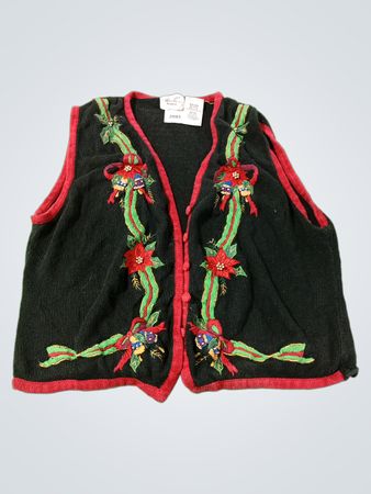 Alice Lee Damen Schwarze Weihnachtsweste mit Glöckchen und Weihnachtsstern-Applikationen