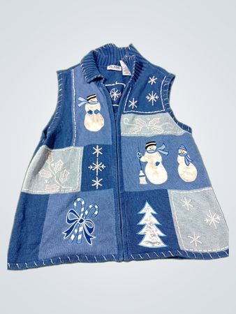 BLAIR Damen Blau Schneemann Weihnachts-Strickweste