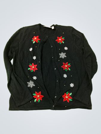Croft & Barrow Schwarze Weihnachtsstern- und Schneeflocken-Strickjacke