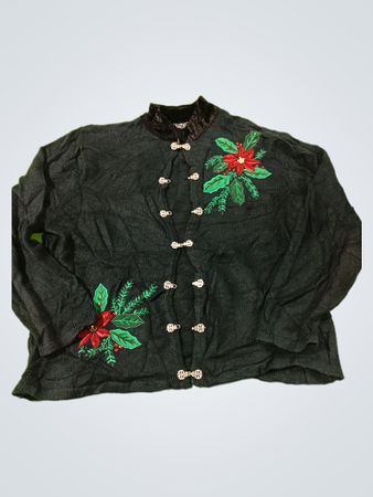 Crystal Kob Women's Black Christmas Poinsettia Cardigan