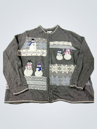 Croft & Barrow Woman's Grauer Schneemann-Weihnachtspullover 1X