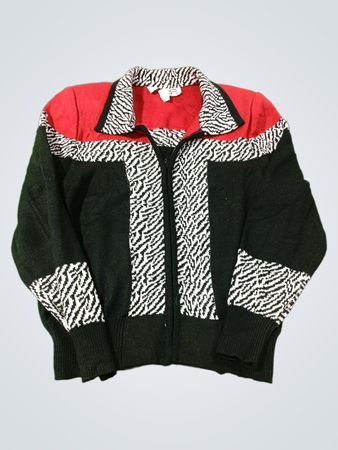STEVEN Reißverschluss-Cardigan mit Rot-, Schwarz- und Zebra-Print