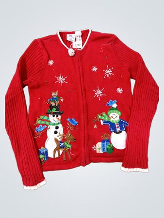 Tiara Girls roter Weihnachts-Strickjacke mit Schneemann und Rentier 12/14