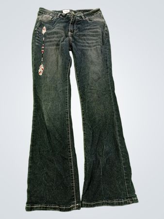 Jeans mit Federstickerei