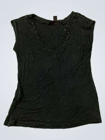 Express Design Studio Black Verzierte V-Ausschnitt-Bluse