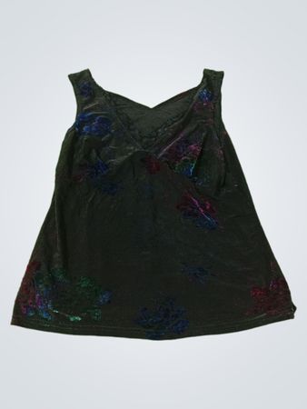 Schwarzes Samt-Top mit Blumenmuster