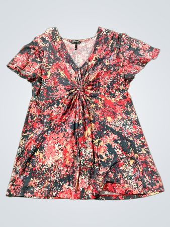 Daisy Fuentes Petites Print V-Ausschnitt Kurzarm-Top
