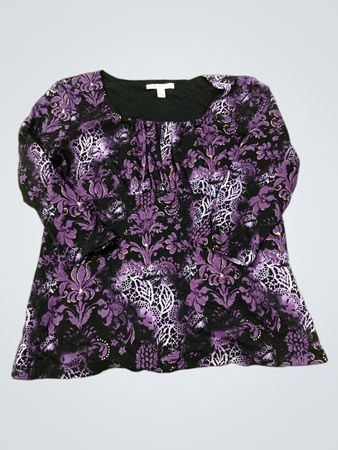 JM Collection Lila Oberteil mit Blumenmuster und langen Ärmeln