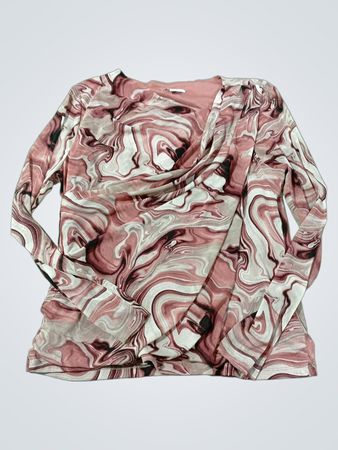 Bar III Women's Marble Print Cowl Neck Long Sleeve Top