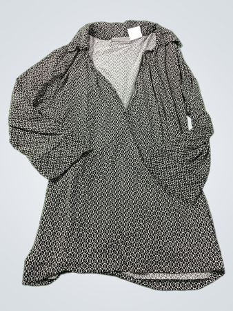 WORTHINGTON Stretch Schwarz-Weißes geometrisches Muster Langarm-Hemd mit Kragen