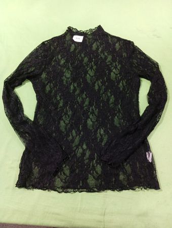 Schwarze Spitzen‑Mockneck‑Bluse