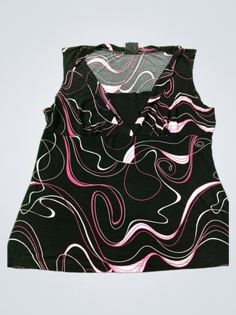 JKLA California Ärmelloses schwarzes Pink-Swirltop