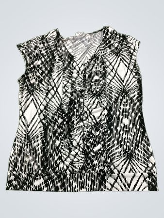 WJ Stretch Schwarz-Weiß gemustertes Top mit Kappenärmeln