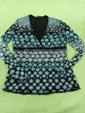 TAIFUN Damen Langarm Oberteil mit blau-grauem Kreis-Muster