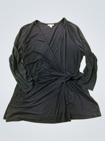 Charter Club Damen Navyblau Kunstleder-Wickelshirt mit langen Ärmeln