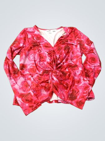 Bar III Pink Floral Print Twist Front Peplum Top