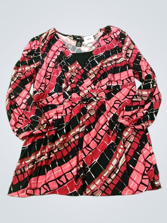 Style & Co. Damenoberteil mit langem Arm in Pink-Schwarz mit geometrischem Muster