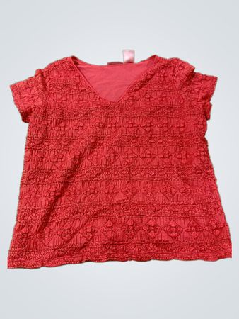 Worthington Petite Stretch Rotes strukturiertes V-Ausschnitt-Oberteil