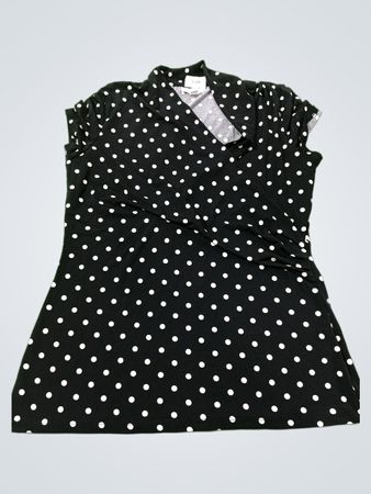 Charter Club Schwarzes und weißes Tupfen-Top mit Mock-Neck