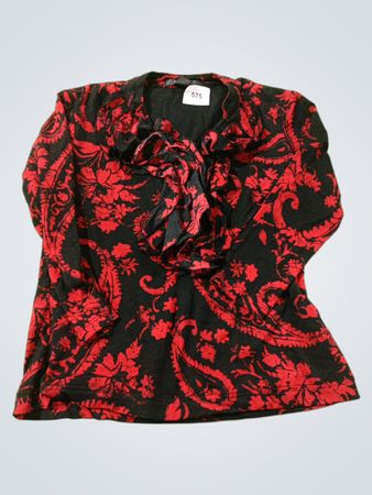 Style & Co Petite Rote Schwarze Paisley-Rüschentunika