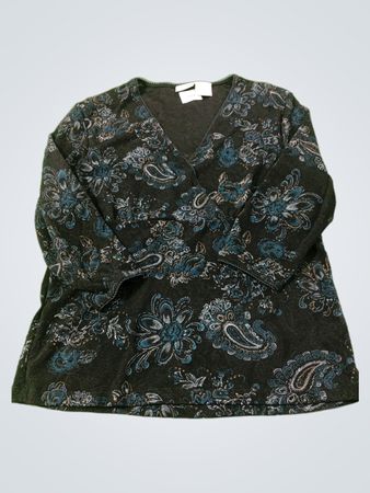 east 5th Damen Schwarzes V‑Ausschnitt-Top mit Blumenmuster