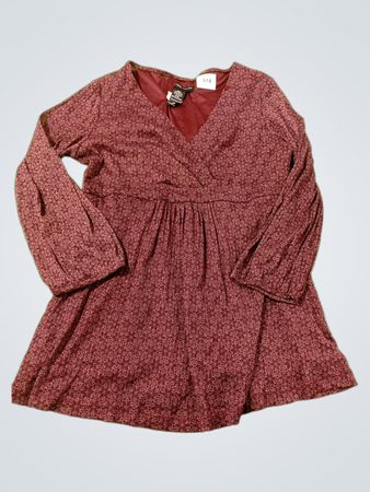 New York & Company Damen Burgunderfarbiges bedrucktes Wickelkleid mit V-Ausschnitt und langen Ärmeln