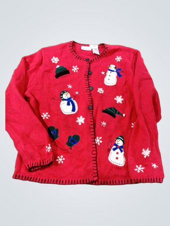 Croft & Barrow Roter Schneemann- & Schneeflocken-Cardigan