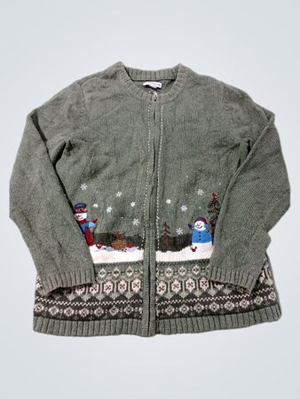 Croft & Barrow Damen Strickjacke mit Reißverschluss im Fair-Isle-Stil und Schneemannmotiv