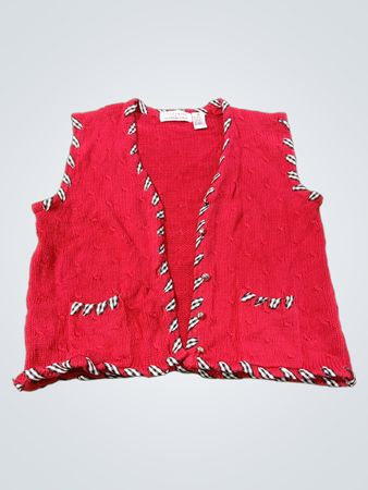 Portraits by Northern Isles Roter Strickweste mit Zopfstruktur und Vichy-Karo-Besatz
