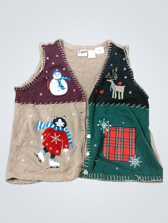 A. Smart Damen-Weihnachtsweste mit Schneemann, Katze und Rentier