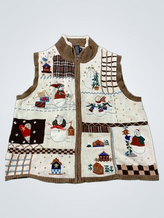 Studio Joy Women's Snowman Patchwork Zip Vest