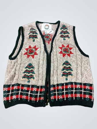 Damen-Weihnachtsweste mit Bäumen und Karomuster