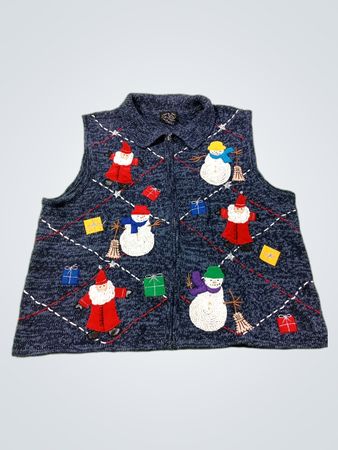 Damen-Weihnachtsweste mit Applikationen von Weihnachtsmann und Schneemann