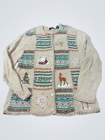 Crystal Kobe Damen Weihnachts-Rentierbaum-Schneeflocken-Cardigan-Pullover