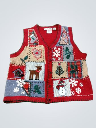 Victoria Jones Damen Weihnachtweste mit Rentier-, Schneemann- und Schneeflocken-Applikationen