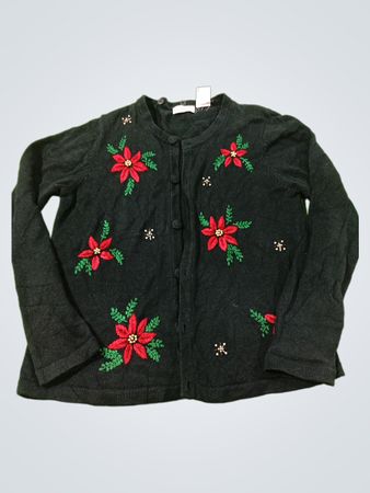 White Stag Damen schwarzer Cardigan mit Poinsettien-Stickerei