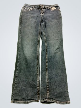 Cato Damenjeans Größe 12 Bootcut blaues Denim mit verzierten Taschen